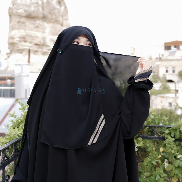 Alsyahra Exclusive Niqab Yaman Poni Kancing Raudhah Kiswah Sifon Silk Jetblack