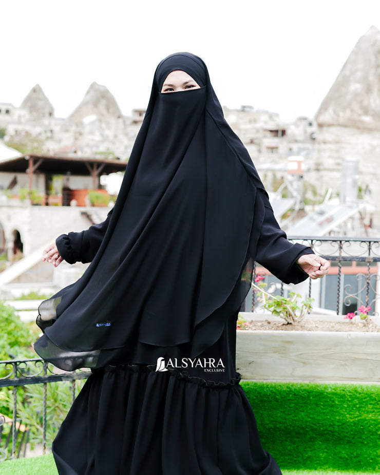 Alsyahra Exclusive X Wardah Maulina Bundling Gamis French Khimar Fatimah Size XL