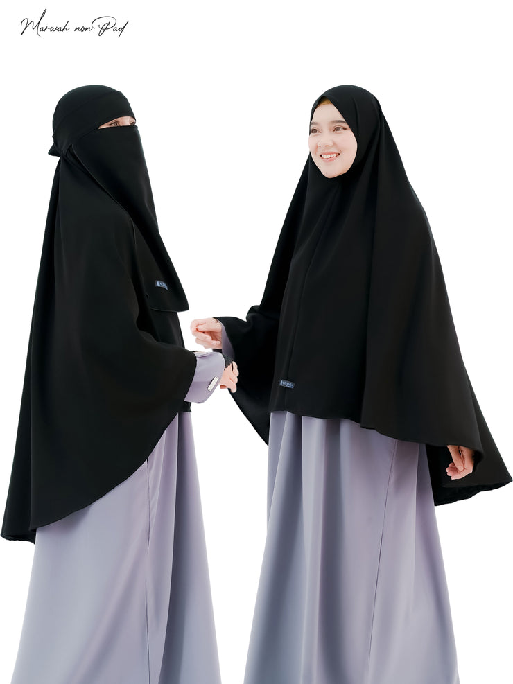Alsyahra Set Khimar Marwah Non Pet Niqab Bandana L Jetblack