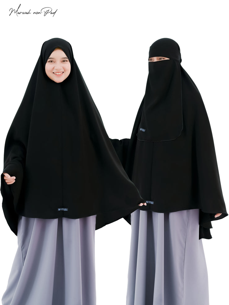 Alsyahra Set Khimar Marwah Non Pet Niqab Bandana XL Jetblack