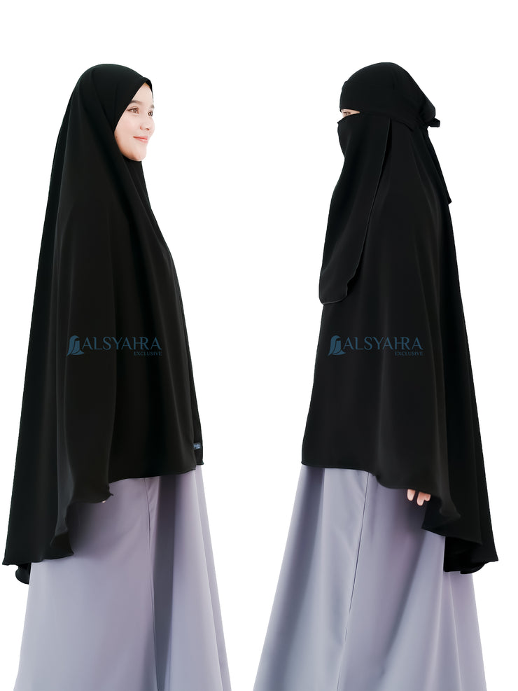 Alsyahra Set Khimar Marwah Non Pet Niqab Bandana XL Jetblack