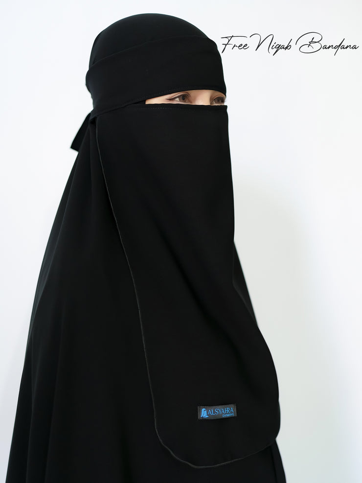 Alsyahra Set Khimar Marwah Non Pet Niqab Bandana XXL Jetblack