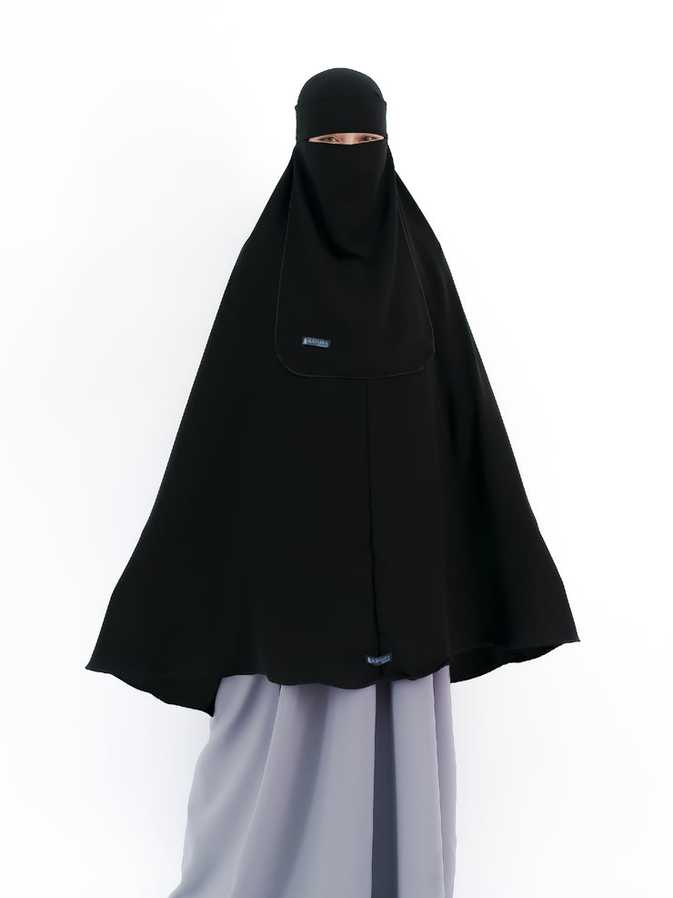 Alsyahra Set Khimar Marwah Non Pet Niqab Bandana XXL Jetblack