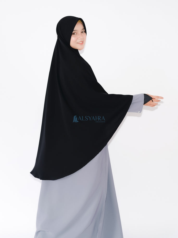 Alsyahra Exclusive Set Khimar Marwah Pad Cadar Tali Size L Jetblack