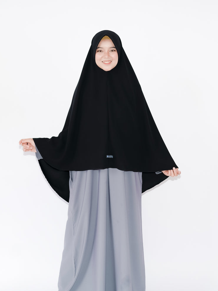 Alsyahra Exclusive Set Khimar Marwah Pad Cadar Tali Size L Jetblack