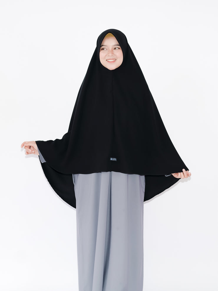 Alsyahra Exclusive Set Khimar Marwah Pad Cadar Tali Size L Jetblack