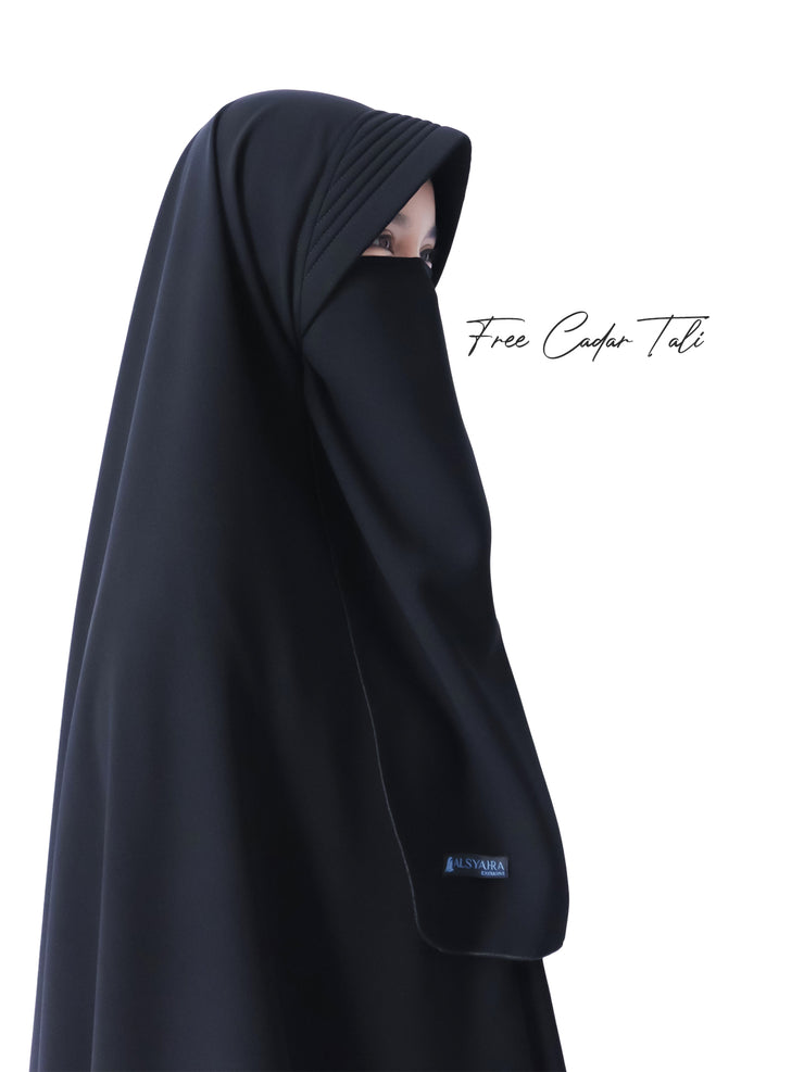 Alsyahra Exclusive Set Khimar Marwah Pad Cadar Tali Size XL Jetblack
