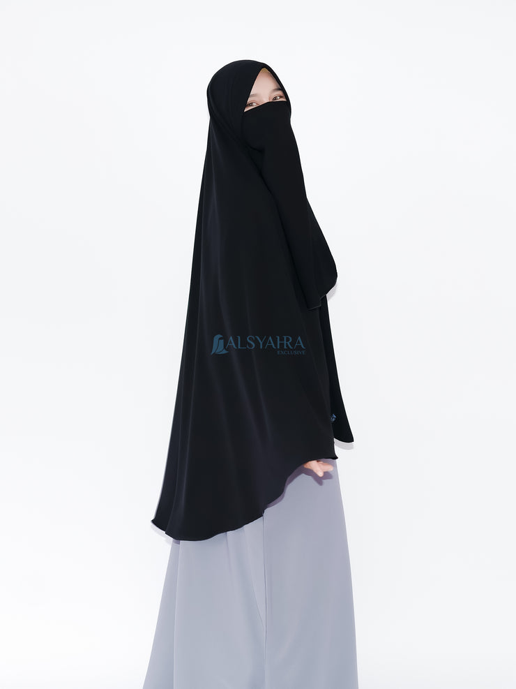 Alsyahra Exclusive Set Khimar Marwah Pad Cadar Tali Size XL Jetblack
