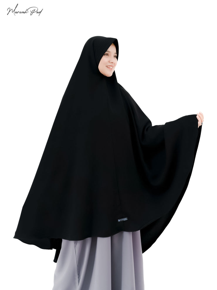Alsyahra Exclusive Set Khimar Marwah Pad Cadar Tali Size XXL Jetblack