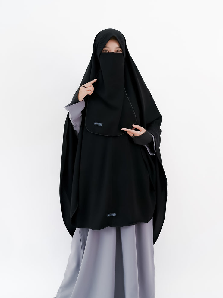 Alsyahra Exclusive Set Khimar Marwah Pad Cadar Tali Size XXL Jetblack