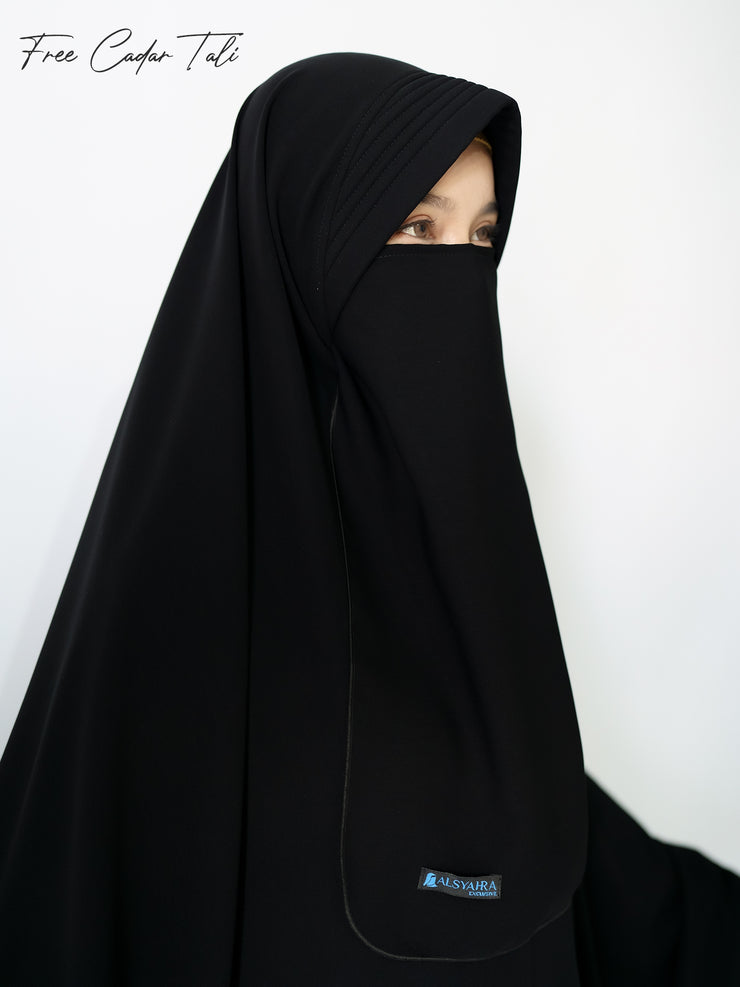 Alsyahra Exclusive Set Khimar Marwah Pad Cadar Tali Size XXL Jetblack