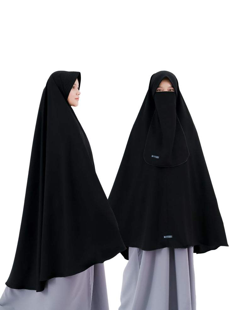 Alsyahra Exclusive Set Khimar Marwah Pad Cadar Tali Size XXL Jetblack