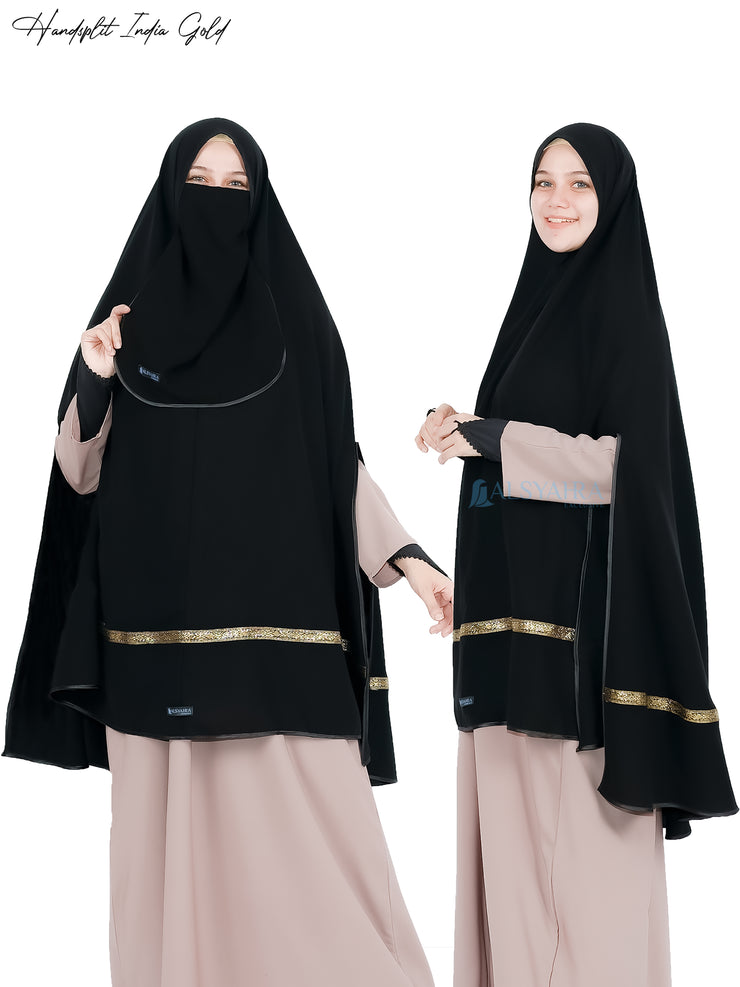 Set Khimar Pita India Gold Handsplit Bisban Cadar Tali Jetblack Alsyahra Exclusive