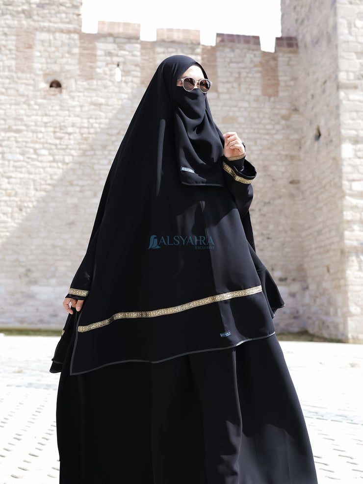 Set Khimar Pita India Gold Handsplit Bisban Cadar Tali Jetblack Alsyahra Exclusive