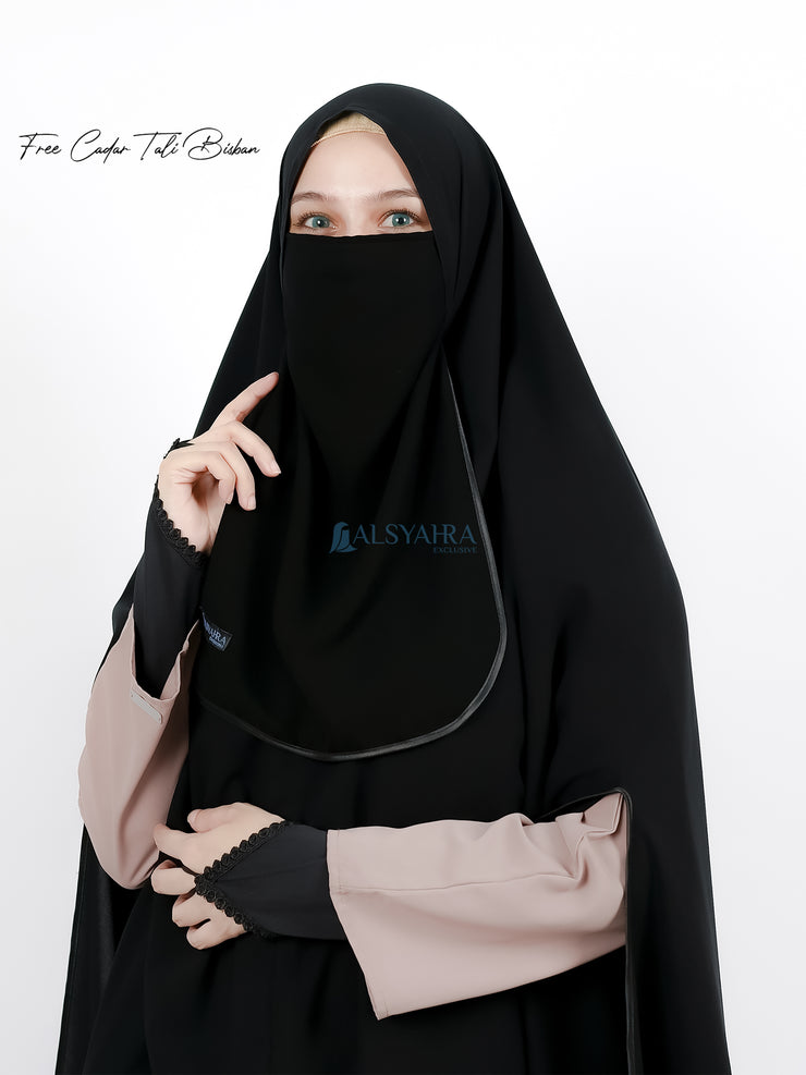 Set Khimar Pita India Gold Handsplit Bisban Cadar Tali Jetblack Alsyahra Exclusive