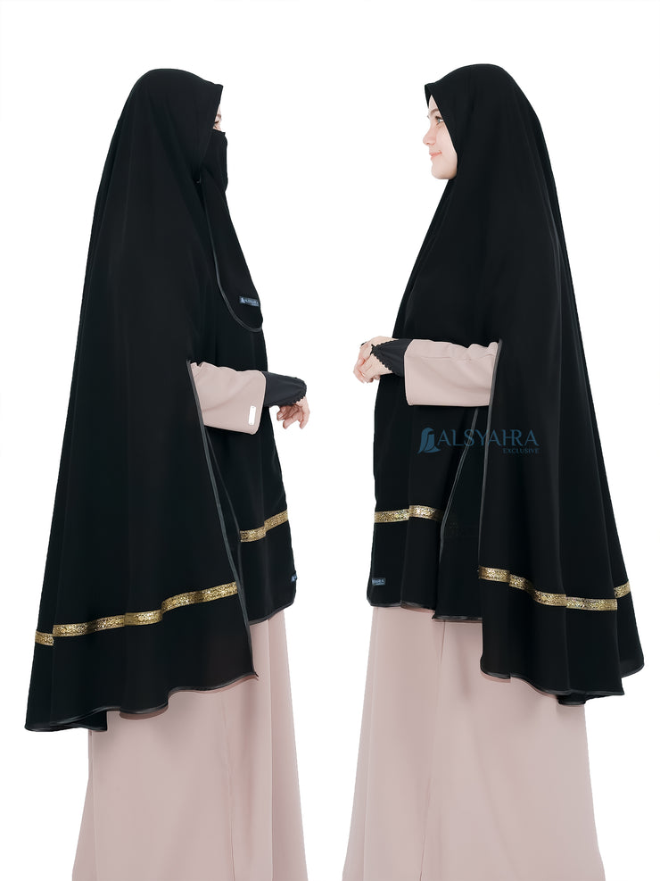 Set Khimar Pita India Gold Handsplit Bisban Cadar Tali Jetblack Alsyahra Exclusive