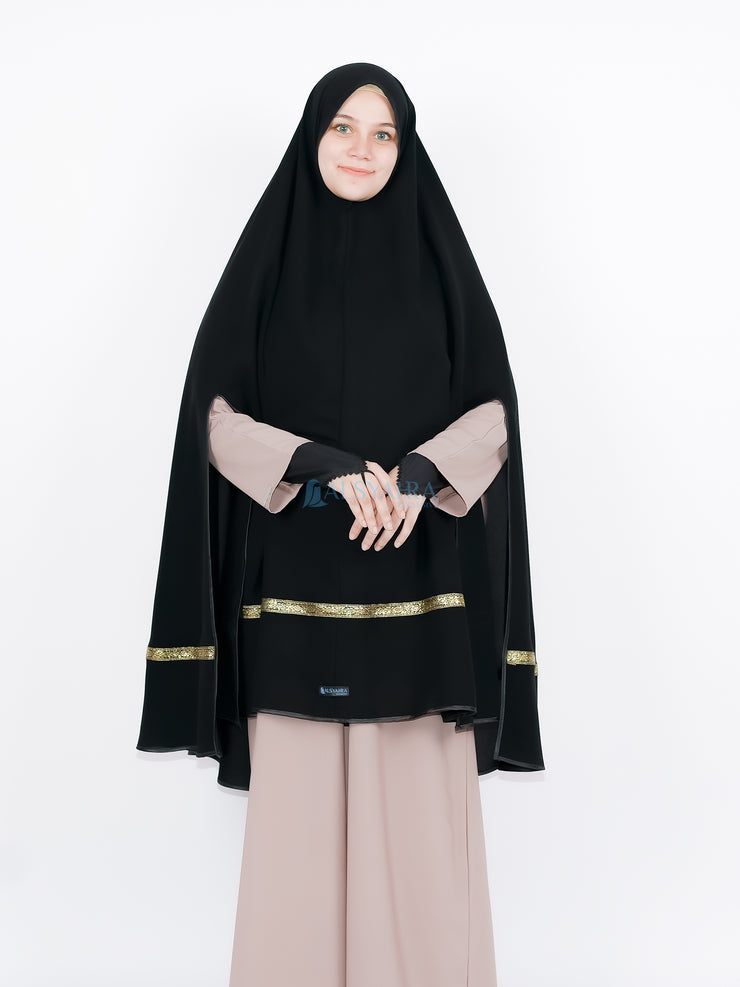 Set Khimar Pita India Gold Handsplit Bisban Cadar Tali Jetblack Alsyahra Exclusive