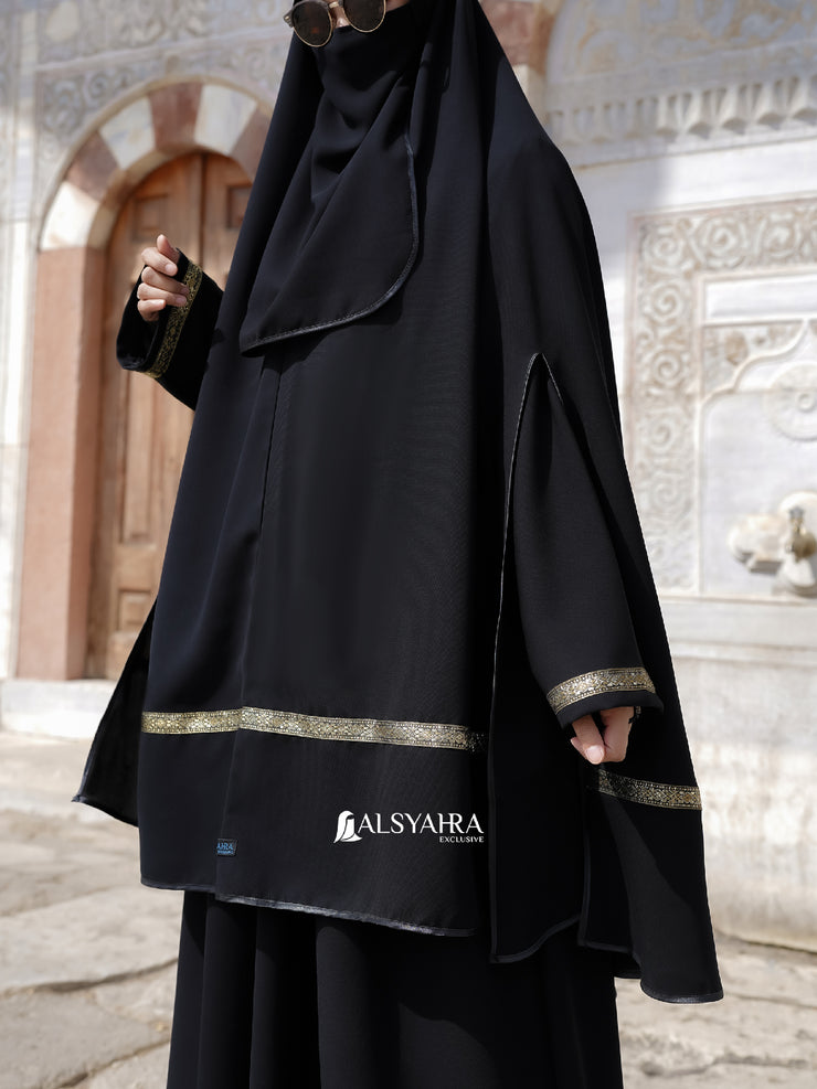 Set Khimar Pita India Gold Handsplit Bisban Cadar Tali Jetblack Alsyahra Exclusive