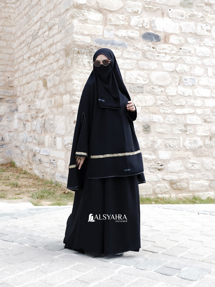 Set Khimar Pita India Gold Handsplit Bisban Cadar Tali Jetblack Alsyahra Exclusive