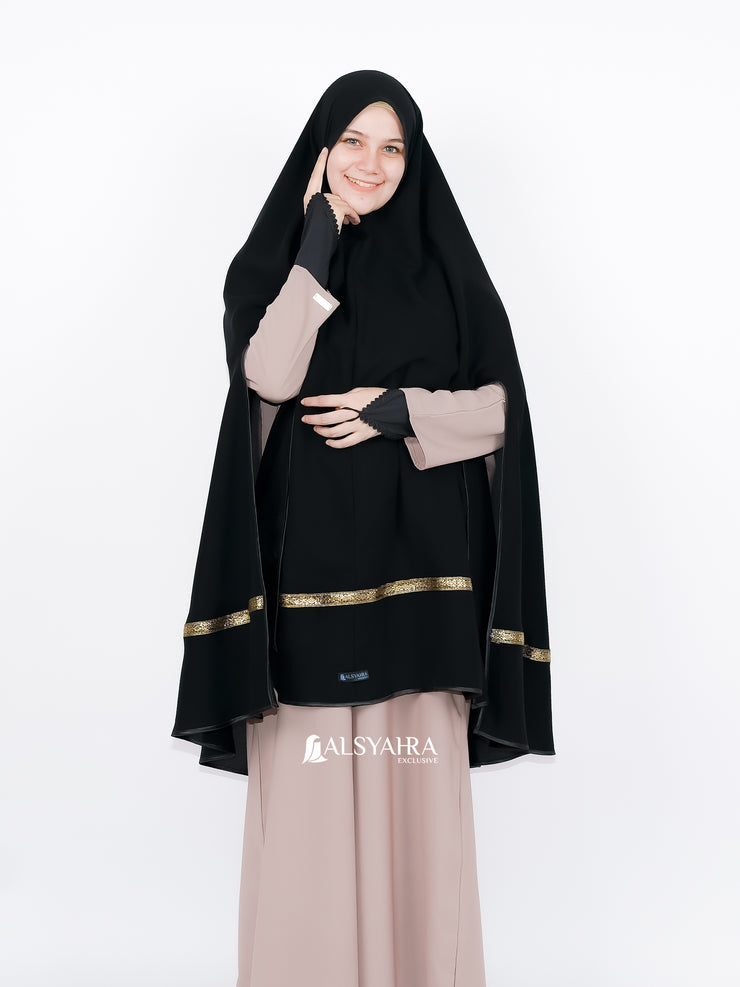 Set Khimar Pita India Gold Handsplit Bisban Cadar Tali Jetblack Alsyahra Exclusive