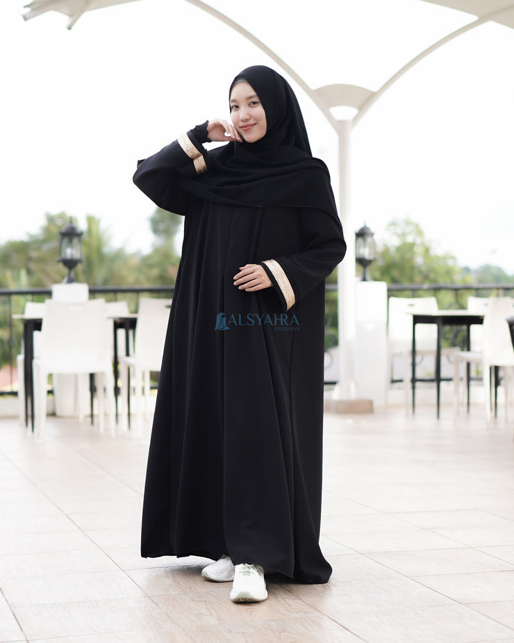 Gamis Abaya Syari Az-zaitun Jetblack by Alsyahra Exclusive