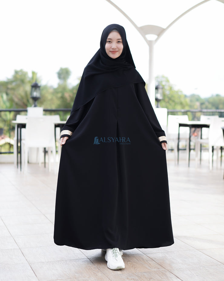 Gamis Abaya Syari Az-zaitun Jetblack by Alsyahra Exclusive