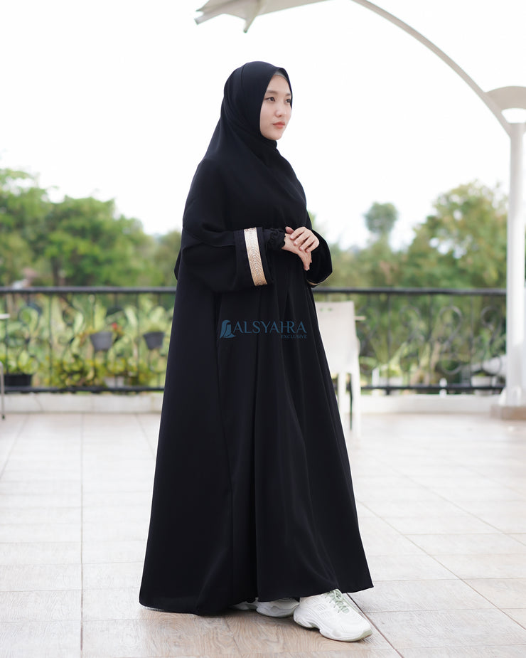 Gamis Abaya Syari Az-zaitun Jetblack by Alsyahra Exclusive