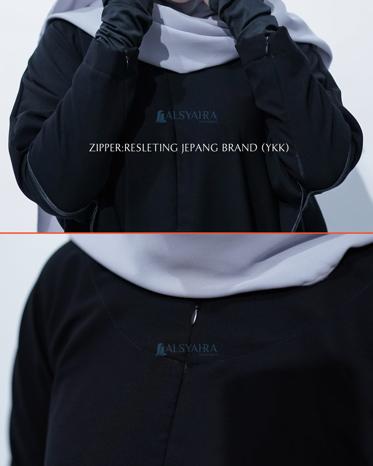 Abaya Syari Farasha Zipper Jetblack Alsyahra Exclusive