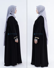 Abaya Gamis Syari Pita India Gold Jetblack Alsyahra Exclusive
