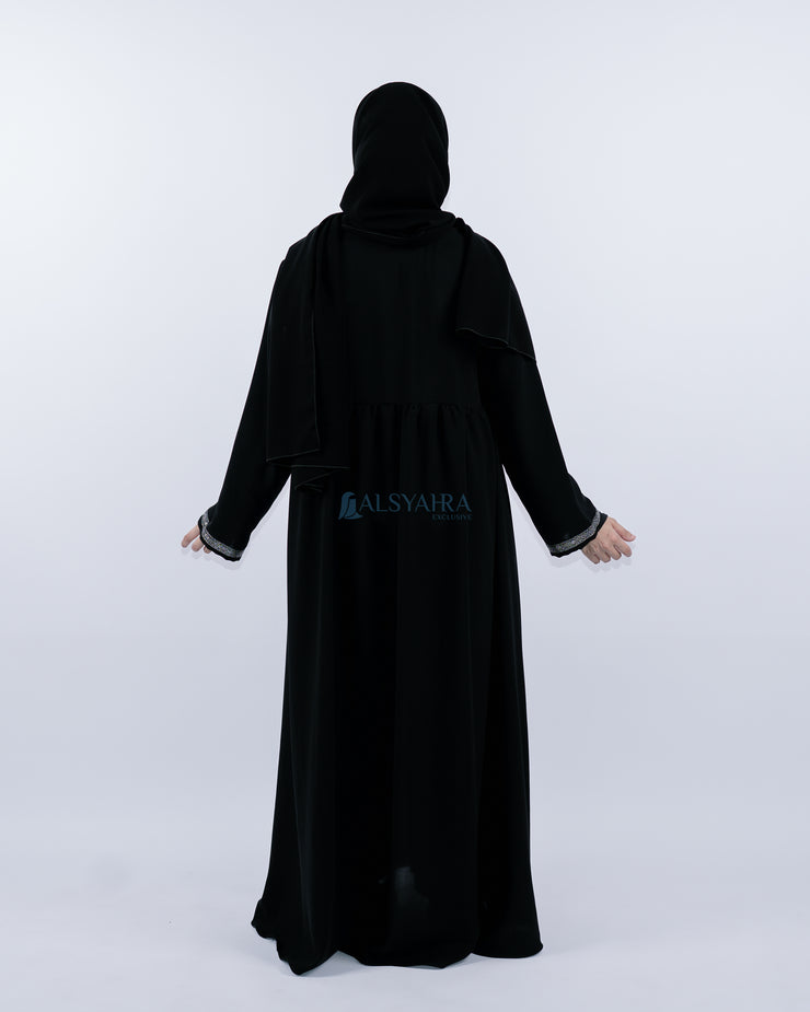 Abaya Gamis Syari Pita India Silver Jetblack Alsyahra Exclusive
