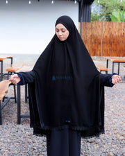Alsyahra Exclusive Set Khimar Handsplit Bisban Al Shams Niqab Bandana Poni Jetblack
