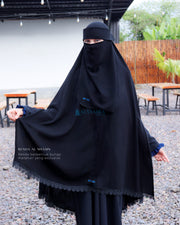 Alsyahra Exclusive Set Khimar Handsplit Bisban Al Shams Niqab Bandana Poni Jetblack