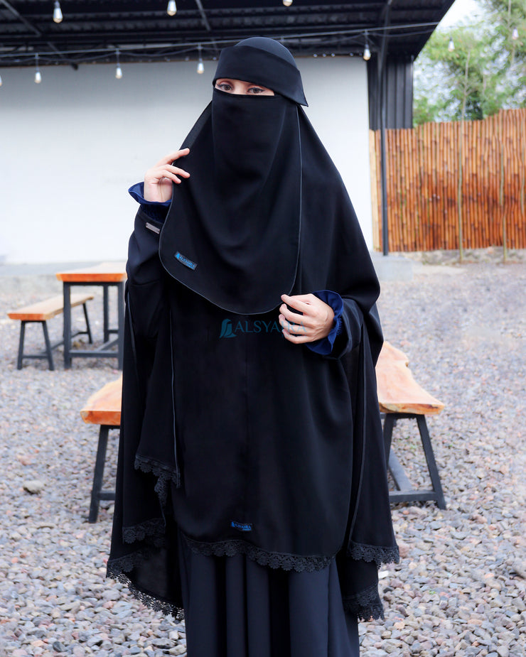Alsyahra Exclusive Set Khimar Handsplit Bisban Al Shams Niqab Bandana Poni Jetblack