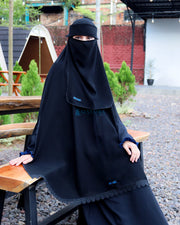 Alsyahra Exclusive Set Khimar Handsplit Bisban Al Shams Niqab Bandana Poni Jetblack