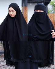 Alsyahra Exclusive Set Khimar Handsplit Bisban Al Shams Niqab Bandana Poni Jetblack