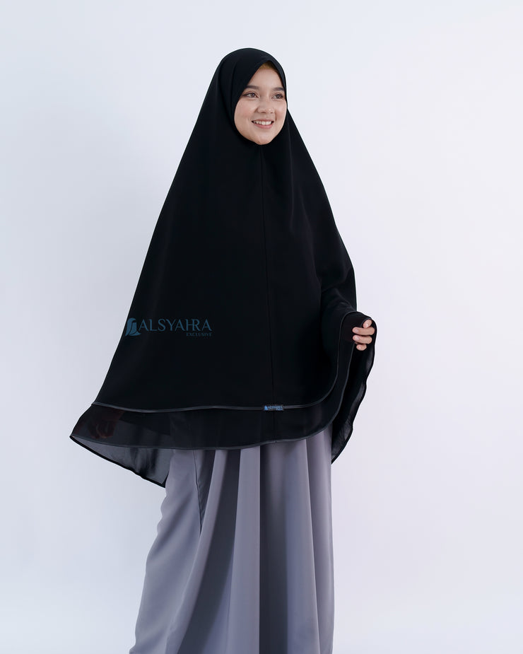 Alsyahra Exclusive Set Khimar Butterfly 2 Layer Bisban Hitam XL Sifon Jetblack