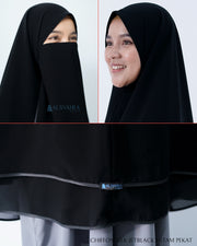 Alsyahra Exclusive Set Khimar Butterfly 2 Layer Bisban Hitam XL Sifon Jetblack