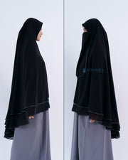 Alsyahra Exclusive Set Khimar Butterfly 2 Layer Bisban Hitam XL Sifon Jetblack