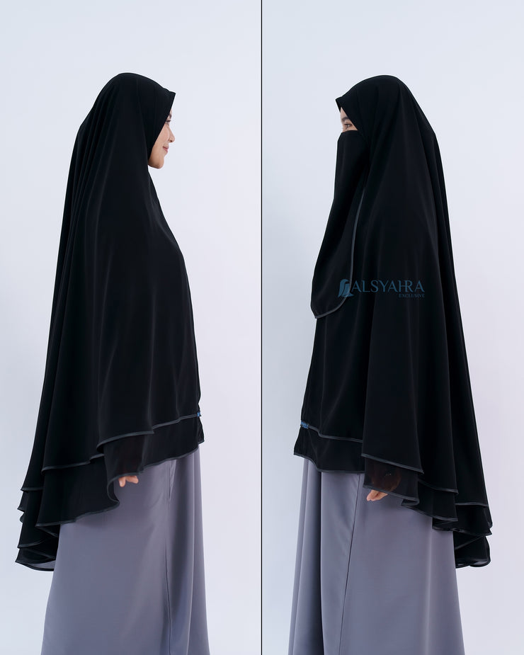 Alsyahra Exclusive Set Khimar Butterfly 2 Layer Bisban Hitam XL Sifon Jetblack