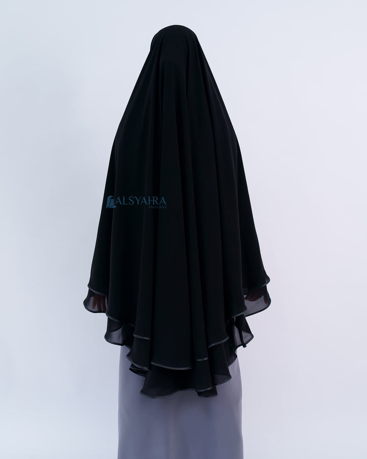 Alsyahra Exclusive Set Khimar Butterfly 2 Layer Bisban Hitam XL Sifon Jetblack