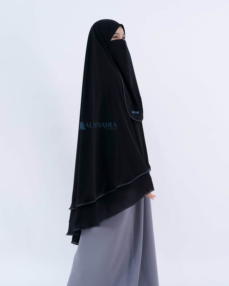 Alsyahra Exclusive Set Khimar Butterfly 2 Layer Bisban Hitam XL Sifon Jetblack