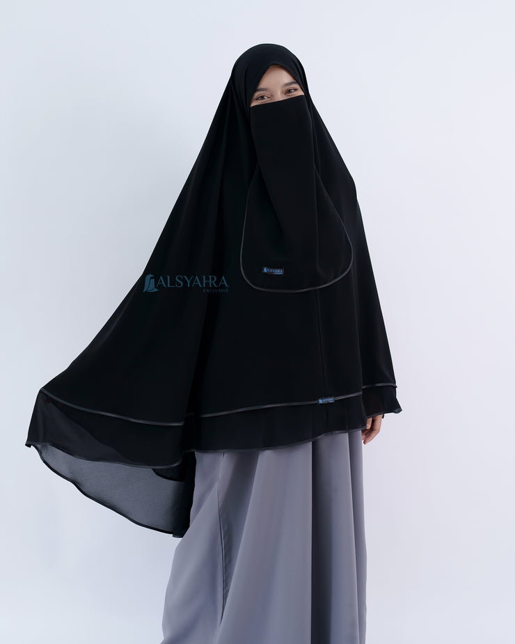Alsyahra Exclusive Set Khimar Butterfly 2 Layer Bisban Hitam XL Sifon Jetblack