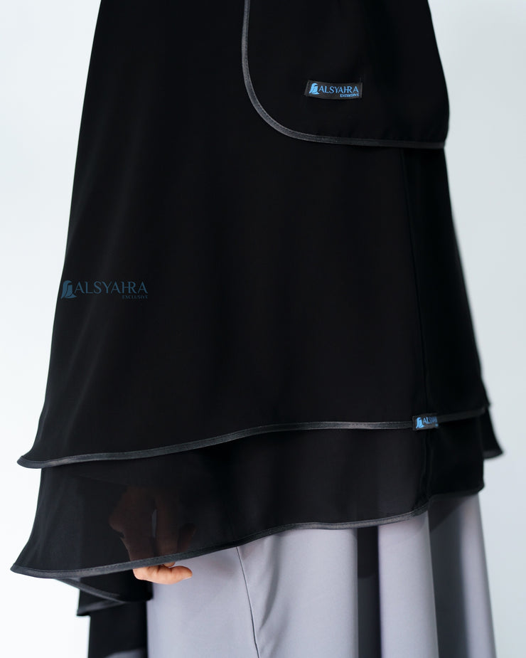 Alsyahra Exclusive Set Khimar Butterfly 2 Layer Bisban Hitam XL Sifon Jetblack