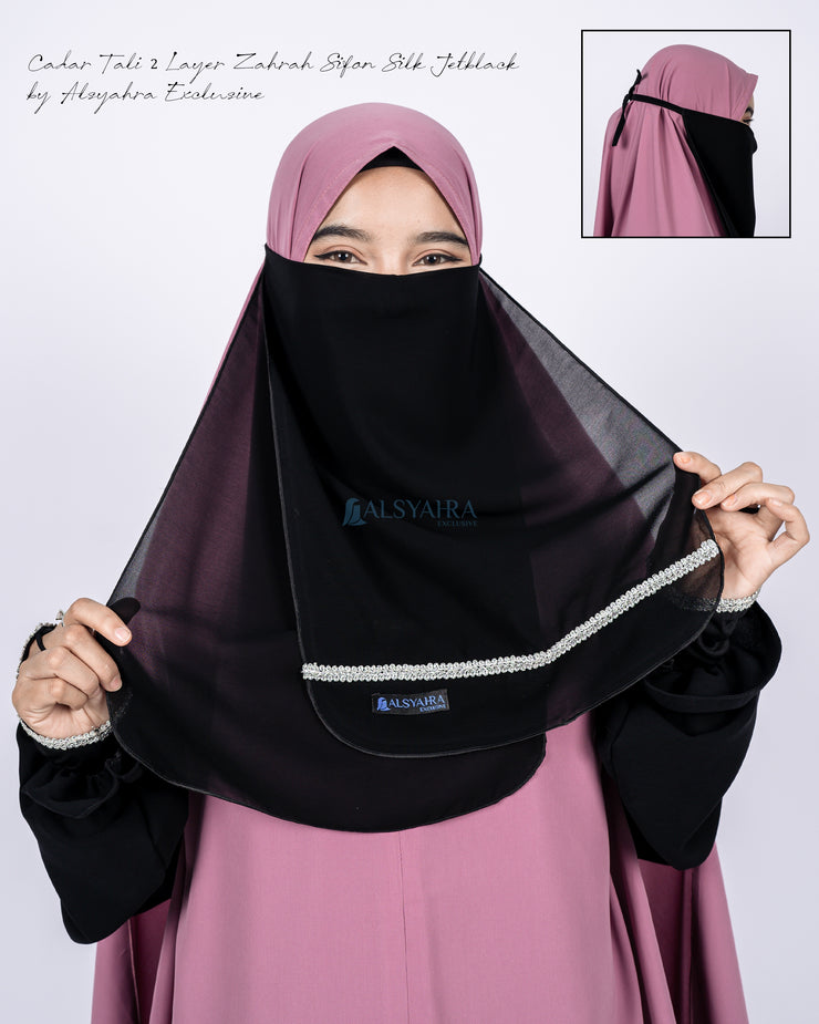 Cadar Tali 2 Layer Zahrah Sifon Jetblack Alsyahra Exclusive