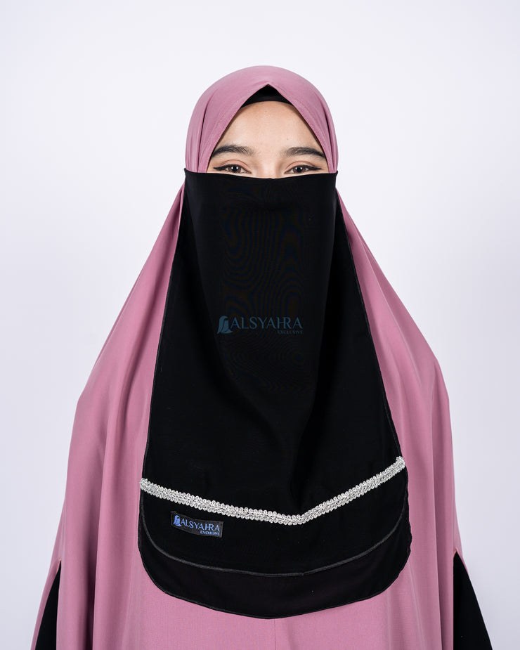 Cadar Tali 2 Layer Zahrah Sifon Jetblack Alsyahra Exclusive