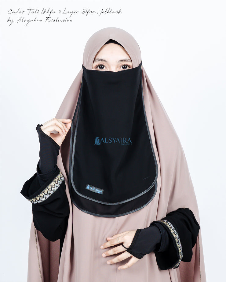 Cadar Tali Ikhfa 2 layer Sifon Silk Jetblack Alsyahra Exclusive