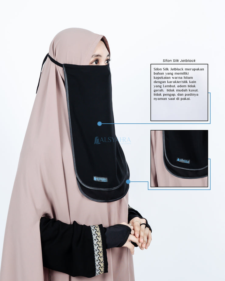 Cadar Tali Ikhfa 2 layer Sifon Silk Jetblack Alsyahra Exclusive
