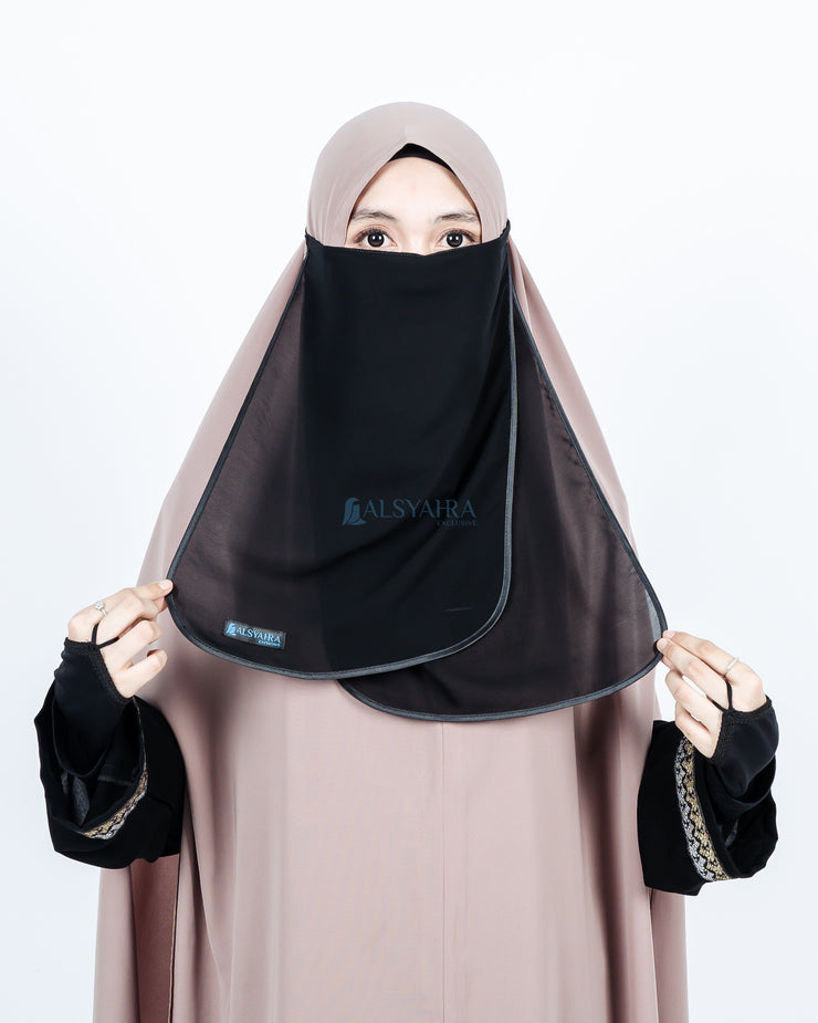 Cadar Tali Ikhfa 2 layer Sifon Silk Jetblack Alsyahra Exclusive