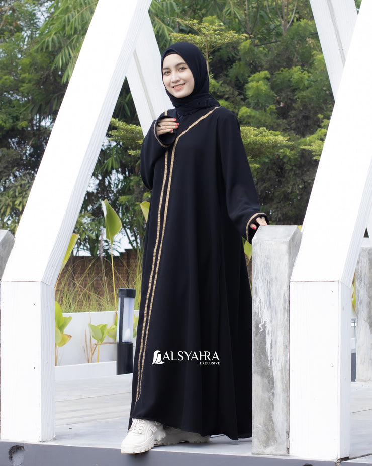 Abaya Gamis Syari Khadijah Jetblack Alsyahra Exclusive