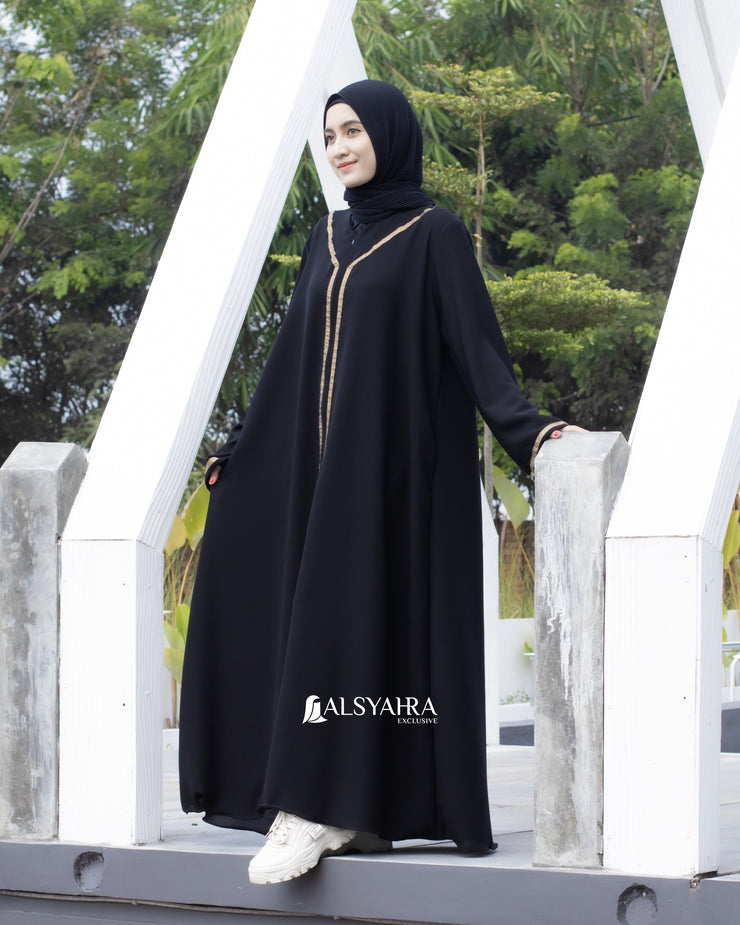 Abaya Gamis Syari Khadijah Jetblack Alsyahra Exclusive